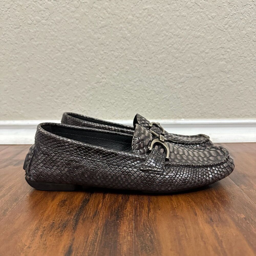 Donald J. Pliner Metallic Gunmetal Snake-Embossed Loafers